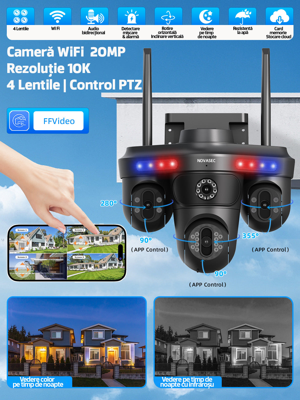 Camera de Supraveghere Cvadrupla Wireless CCTV Novasec HomeShield Plus Camera de Supraveghere Cvadrupla Wireless CCTV Novasec HomeShield Plus